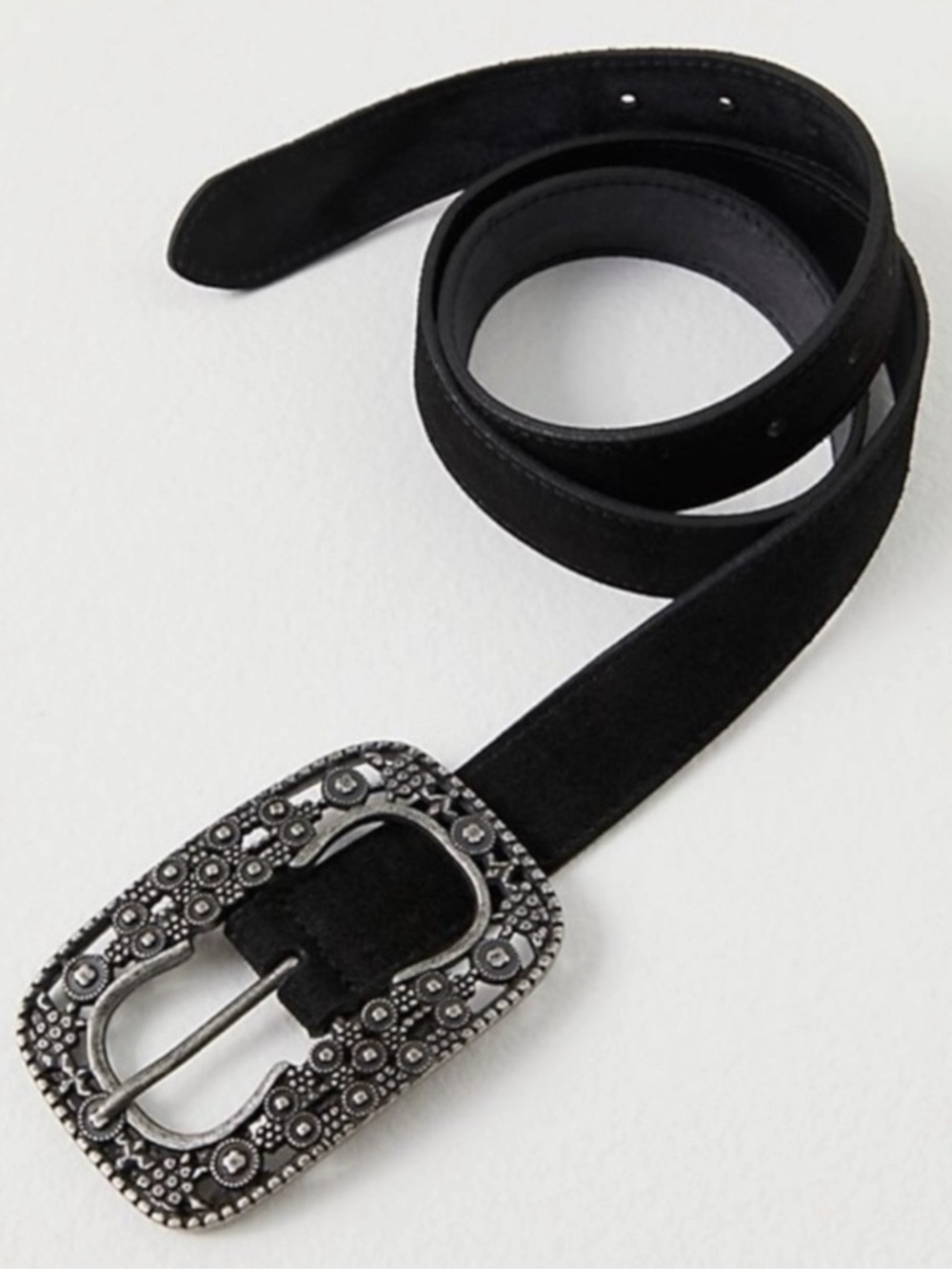 Free People Bohemian Witchy Suede Leather Soledad Jeans Belt Black NWT XS Small